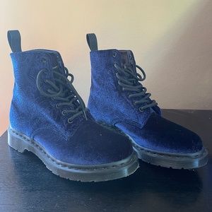 Unique pair blue velvet Dr Martens Boots 1460